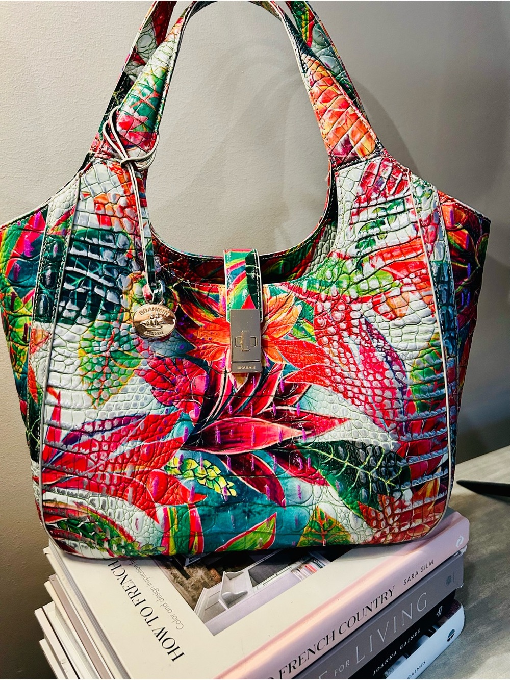 Brahmin Multicolor Tropical Croc-Embossed Tote